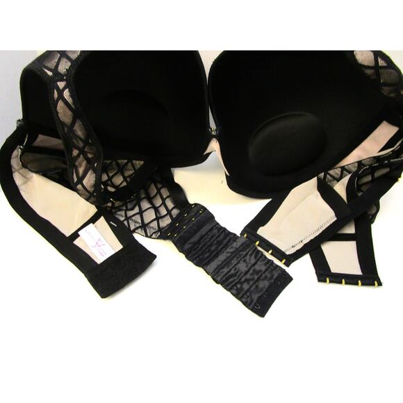 Ashley Stewart Butterfly Bra Full Figure Plunge w/Extender Sexy Black Mesh 44DD - Picture 4 of 9